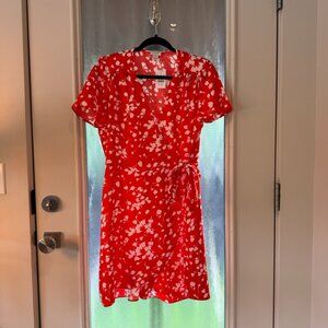 J. Crew - Red V-Neck Wrap Around Floral Dress - NWT